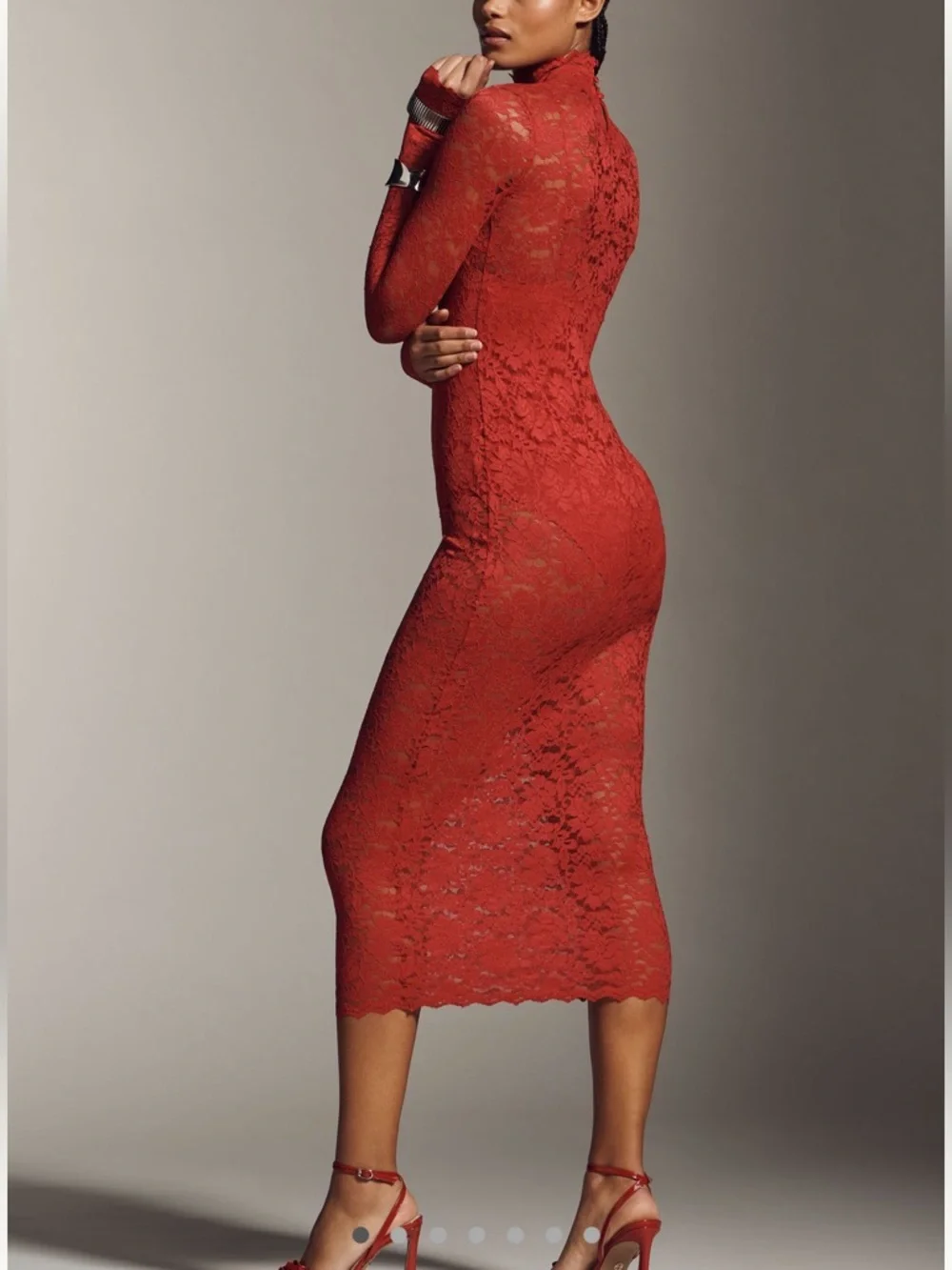 Anthropologie AFRM Joysel Lace Long-Sleeve Mock-Neck Slim Bodysuit Dress NEW - Picture 1 of 16